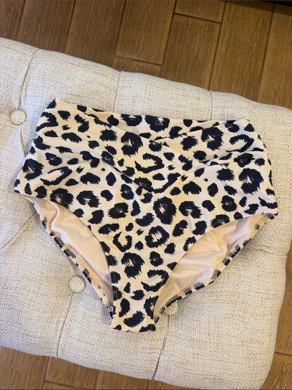 CRZ YOGA High-Waist Bikini Bottoms in Black and Tan Leopard